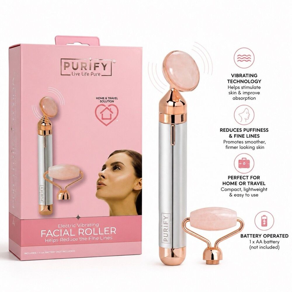 Purify Electric Vibrating Facial Roller Rose Quartz Massager - Brand New W/Box!!